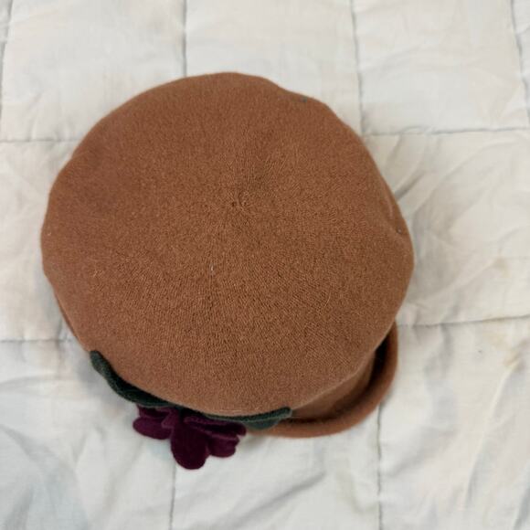 Parkhurst Wool Felt Hat Flower Tan Camel Purple Maroon Green Women\'s